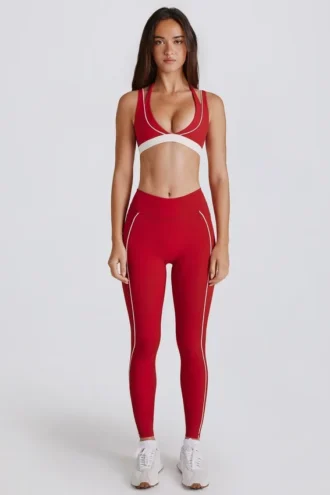 Soft Active-leggings med kontrastdetaljer i mörkrött Soft Active-leggings med kontrastdetaljer i mörkrött