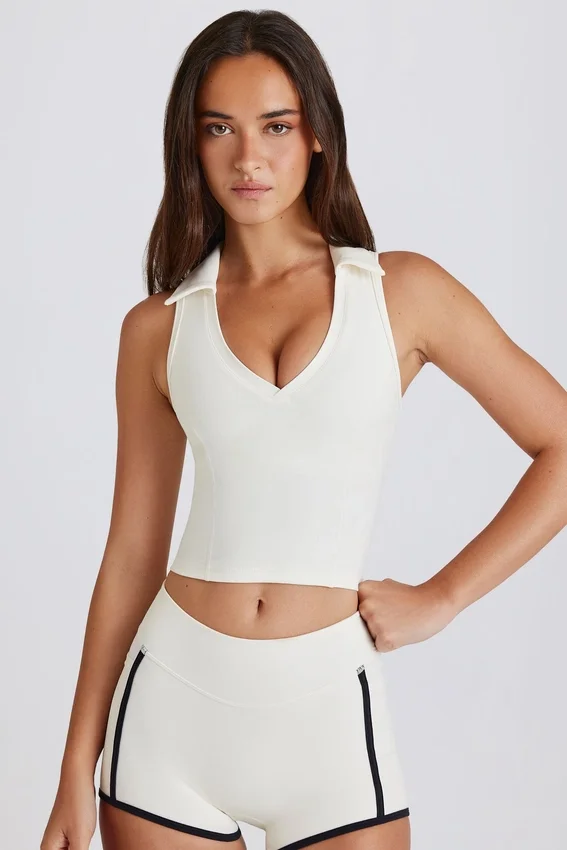 Soft Active Polo Crop Top i Ivory Soft Active Polo Crop Top i Ivory