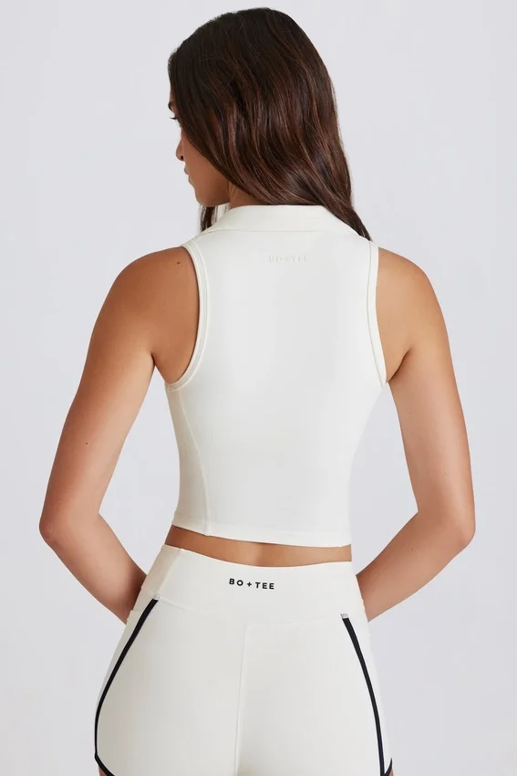 Soft Active Polo Crop Top i Ivory Soft Active Polo Crop Top i Ivory
