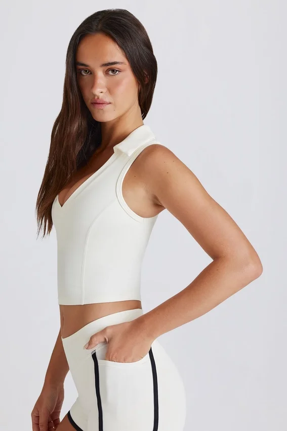 Soft Active Polo Crop Top i Ivory Soft Active Polo Crop Top i Ivory