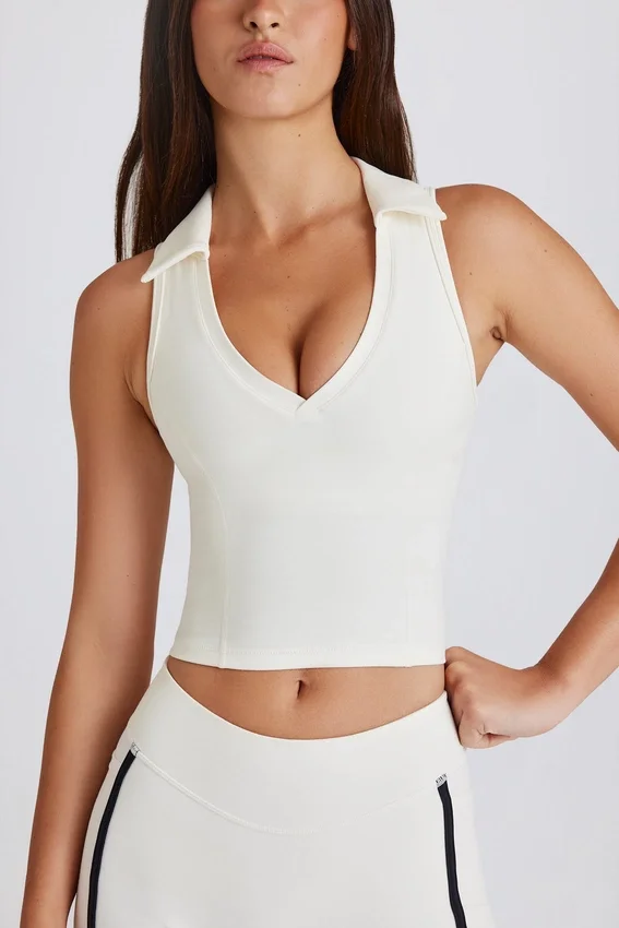 Soft Active Polo Crop Top i Ivory Soft Active Polo Crop Top i Ivory