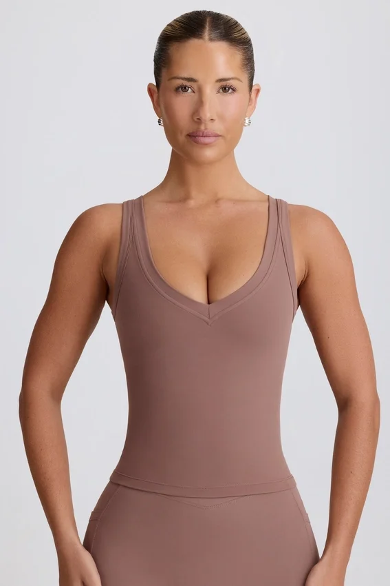 Soft Active V-ringad linne i mocha Soft Active V-ringad linne i mocha