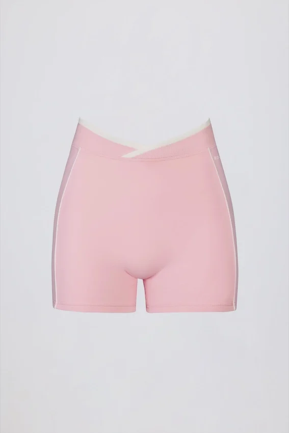 Soft Active Wrapover Contrast Mini Shorts i Powder Pink Soft Active Wrapover Contrast Mini Shorts i Powder Pink
