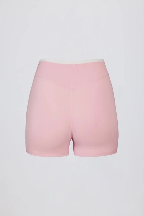 Soft Active Wrapover Contrast Mini Shorts i Powder Pink Soft Active Wrapover Contrast Mini Shorts i Powder Pink