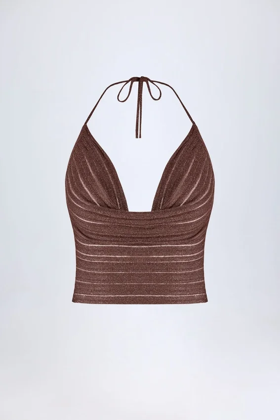 Sol Plunge Halterneck Crop Top i brons Sol Plunge Halterneck Crop Top i brons