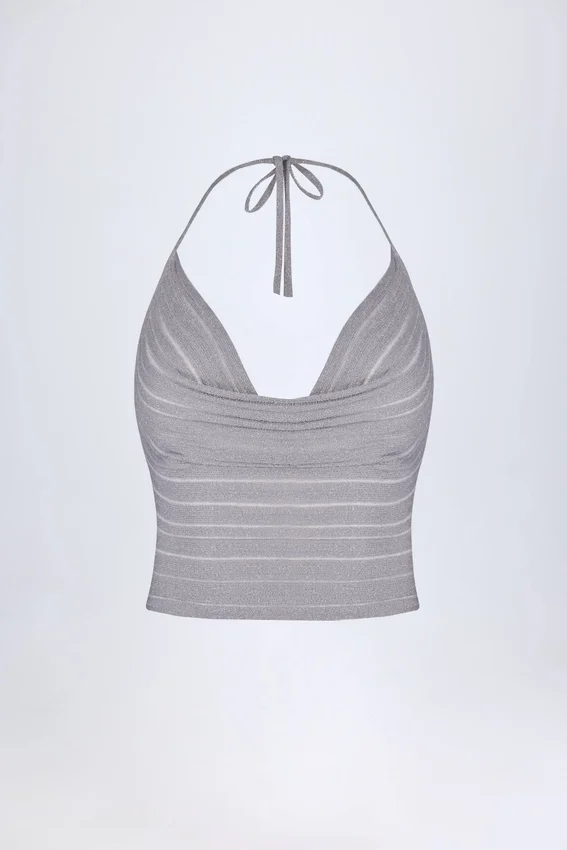 Sol Plunge Halterneck Crop Top i silver Sol Plunge Halterneck Crop Top i silver