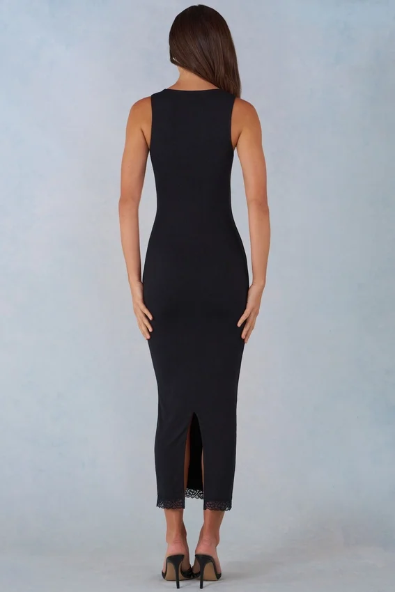 Sorelle Modal Lace-Trim Midaxi-klänning i svart Sorelle Modal Lace-Trim Midaxi-klänning i svart