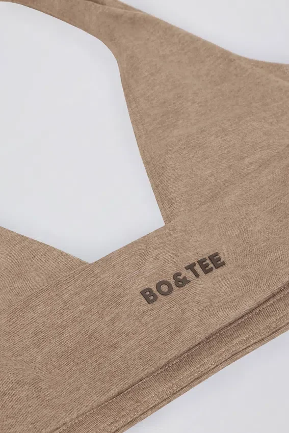 Sport-BH i borstad jersey med V-ringning i mocha melé Sport-BH i borstad jersey med V-ringning i mocha melé