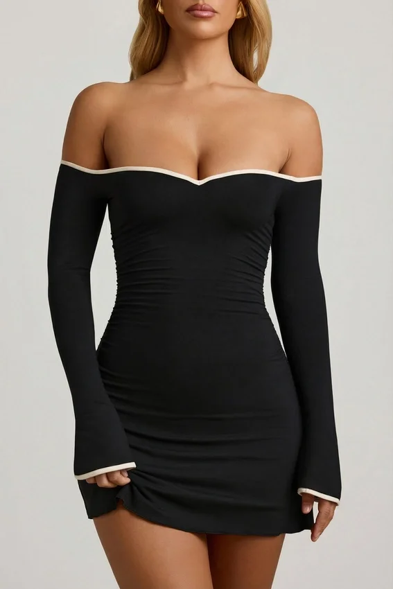 Stasia Modal Off-Shoulder A-Line Miniklänning i svart Stasia Modal Off-Shoulder A-Line Miniklänning i svart