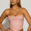 Sterling Embellished Draped Corset Top i lavendelrosa Sterling Embellished Draped Corset Top i lavendelrosa