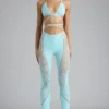 Stevie Embellished Mid-Rise Flared Trousers i isblått Stevie Embellished Mid-Rise Flared Trousers i isblått