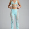 Stevie Embellished Mid-Rise Flared Trousers i isblått Stevie Embellished Mid-Rise Flared Trousers i isblått