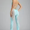 Stevie Embellished Mid-Rise Flared Trousers i isblått Stevie Embellished Mid-Rise Flared Trousers i isblått
