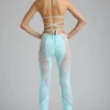 Stevie Embellished Mid-Rise Flared Trousers i isblått Stevie Embellished Mid-Rise Flared Trousers i isblått