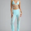 Stevie Embellished Mid-Rise Flared Trousers i isblått Stevie Embellished Mid-Rise Flared Trousers i isblått