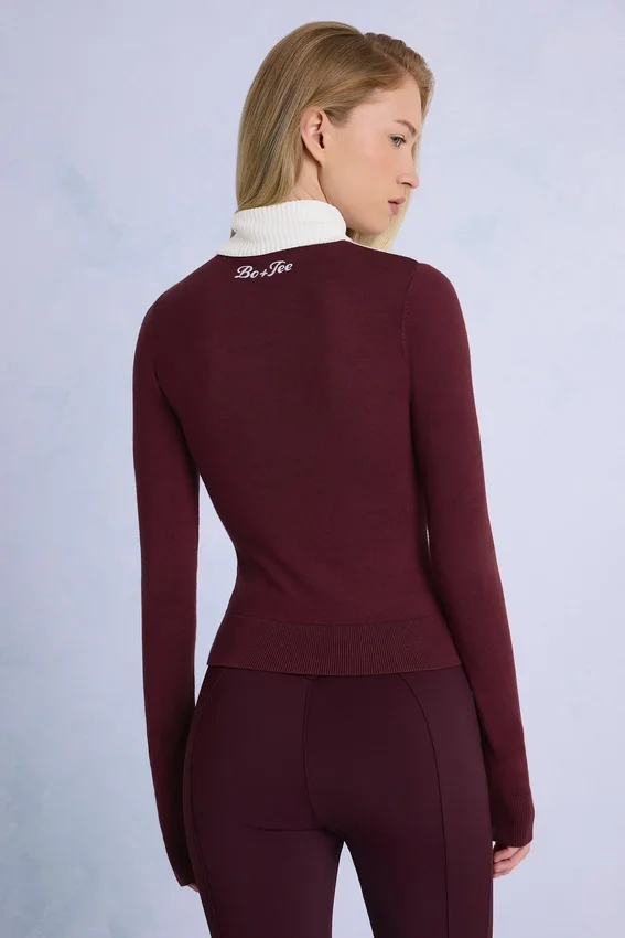 Stickad långärmad figursydd topp i burgundy Stickad långärmad figursydd topp i burgundy