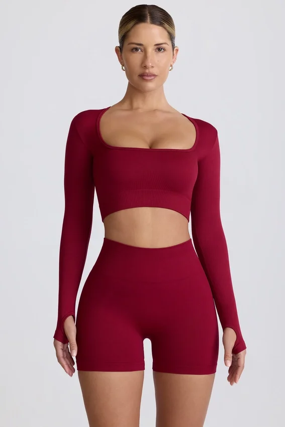Super Sculpt sömlös kortärmad långärmad topp i vinröd Super Sculpt sömlös kortärmad långärmad topp i vinröd