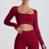 Super Sculpt sömlös kortärmad långärmad topp i vinröd Super Sculpt sömlös kortärmad långärmad topp i vinröd