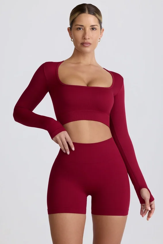 Super Sculpt sömlös kortärmad långärmad topp i vinröd Super Sculpt sömlös kortärmad långärmad topp i vinröd