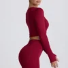 Super Sculpt sömlös kortärmad långärmad topp i vinröd Super Sculpt sömlös kortärmad långärmad topp i vinröd