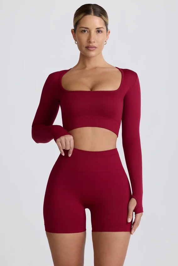 Super Sculpt sömlös kortärmad långärmad topp i vinröd Super Sculpt sömlös kortärmad långärmad topp i vinröd