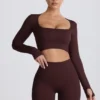 Super Sculpt sömlös kortärmad topp i chokladbrunt Super Sculpt sömlös kortärmad topp i chokladbrunt