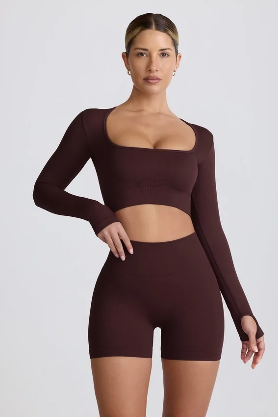 Super Sculpt sömlös kortärmad topp i chokladbrunt Super Sculpt sömlös kortärmad topp i chokladbrunt