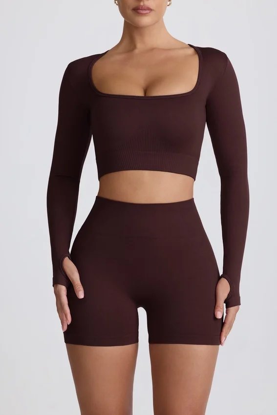 Super Sculpt sömlös kortärmad topp i chokladbrunt Super Sculpt sömlös kortärmad topp i chokladbrunt
