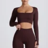 Super Sculpt sömlös kortärmad topp i chokladbrunt Super Sculpt sömlös kortärmad topp i chokladbrunt