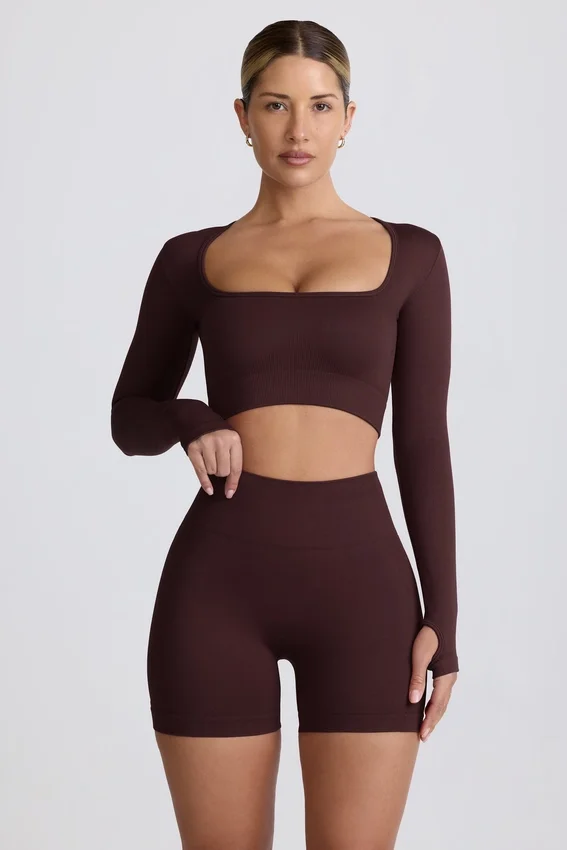 Super Sculpt sömlös kortärmad topp i chokladbrunt Super Sculpt sömlös kortärmad topp i chokladbrunt