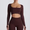 Super Sculpt sömlös kortärmad topp i chokladbrunt Super Sculpt sömlös kortärmad topp i chokladbrunt