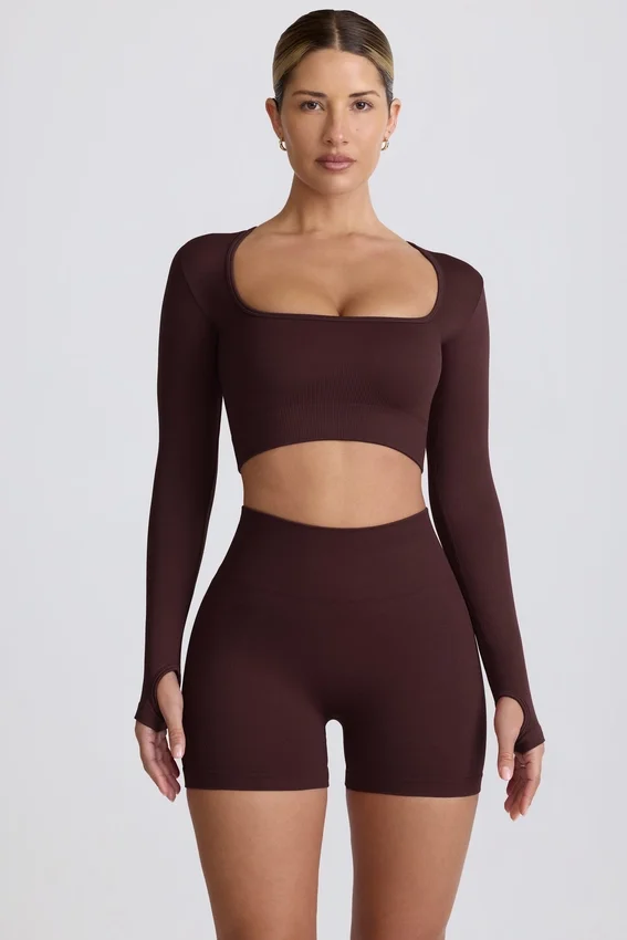 Super Sculpt sömlös kortärmad topp i chokladbrunt Super Sculpt sömlös kortärmad topp i chokladbrunt