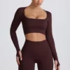 Super Sculpt sömlös kortärmad topp i chokladbrunt Super Sculpt sömlös kortärmad topp i chokladbrunt