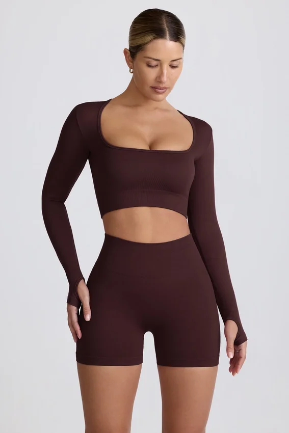 Super Sculpt sömlös kortärmad topp i chokladbrunt Super Sculpt sömlös kortärmad topp i chokladbrunt