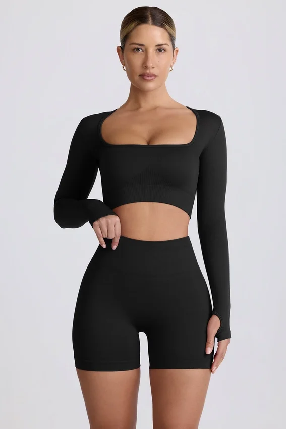 Super Sculpt sömlös kortärmad topp i svart Super Sculpt sömlös kortärmad topp i svart