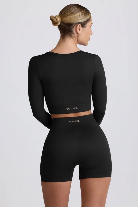 Super Sculpt sömlös kortärmad topp i svart Super Sculpt sömlös kortärmad topp i svart