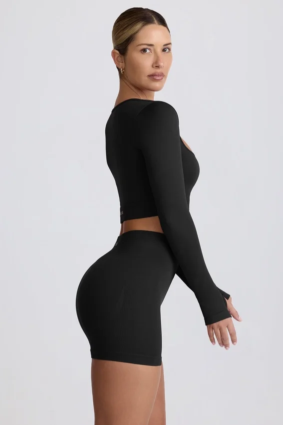 Super Sculpt sömlös kortärmad topp i svart Super Sculpt sömlös kortärmad topp i svart