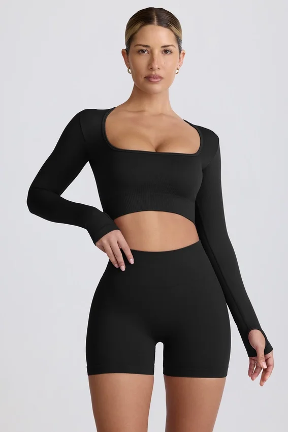 Super Sculpt sömlös kortärmad topp i svart Super Sculpt sömlös kortärmad topp i svart