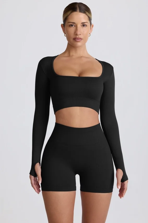 Super Sculpt sömlös kortärmad topp i svart Super Sculpt sömlös kortärmad topp i svart