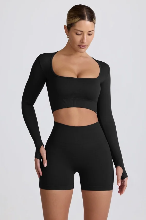 Super Sculpt sömlös kortärmad topp i svart Super Sculpt sömlös kortärmad topp i svart