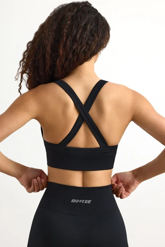 Super Sculpt sömlös sport-BH med korsad rygg i svart Super Sculpt sömlös sport-BH med korsad rygg i svart