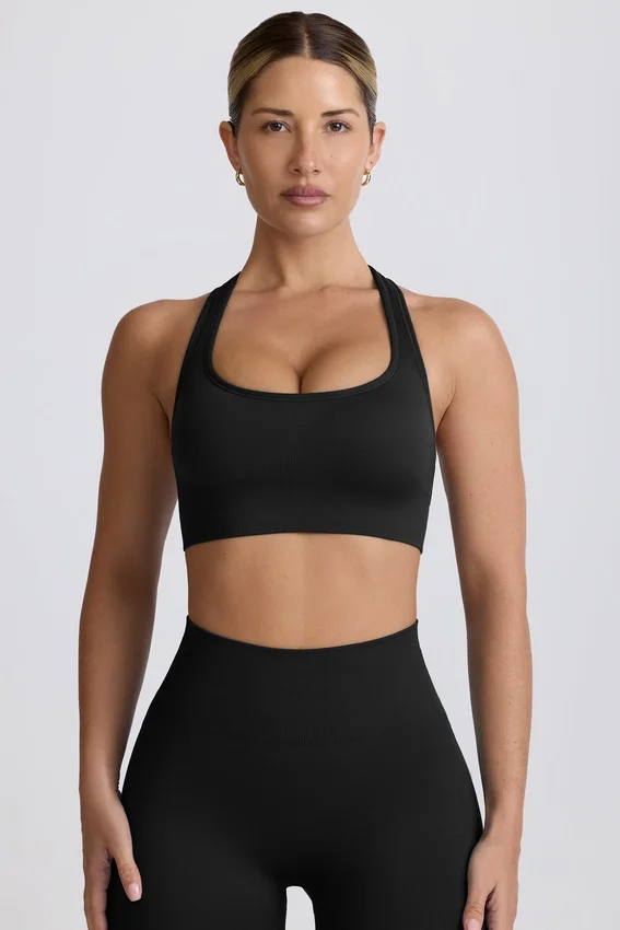 Super Sculpt sömlös sport-BH med T-rygg i svart Super Sculpt sömlös sport-BH med T-rygg i svart