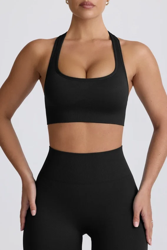 Super Sculpt sömlös sport-BH med T-rygg i svart Super Sculpt sömlös sport-BH med T-rygg i svart