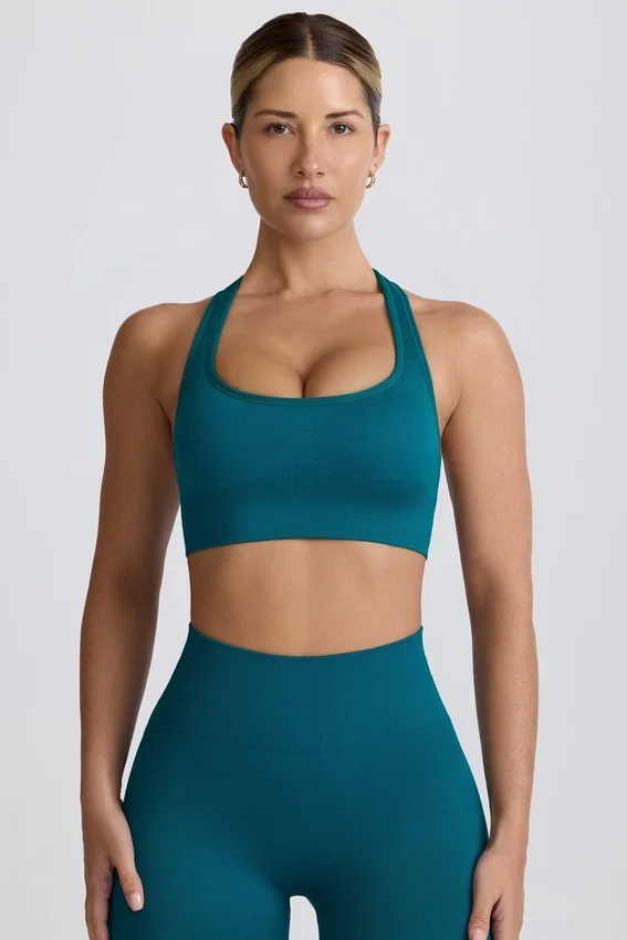 Super Sculpt sömlös T-back-sport-BH i blågrön Super Sculpt sömlös T-back-sport-BH i blågrön