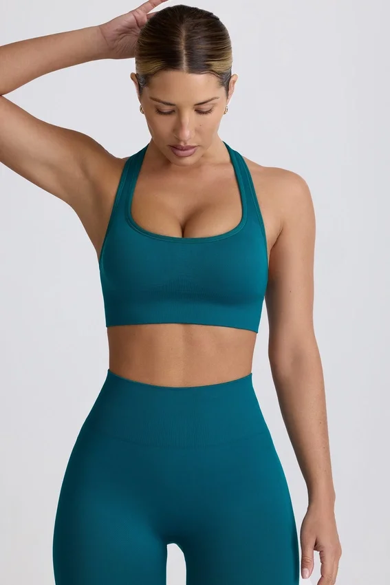 Super Sculpt sömlös T-back-sport-BH i blågrön Super Sculpt sömlös T-back-sport-BH i blågrön