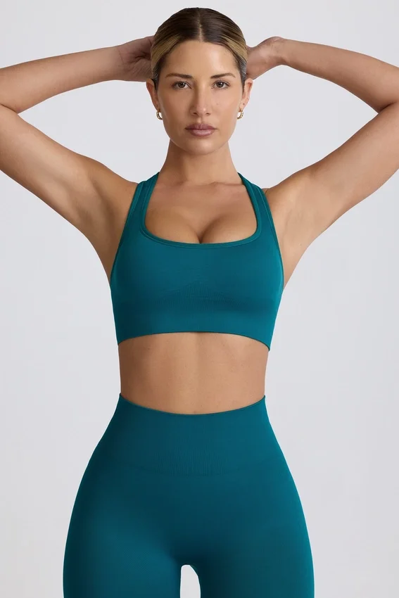 Super Sculpt sömlös T-back-sport-BH i blågrön Super Sculpt sömlös T-back-sport-BH i blågrön