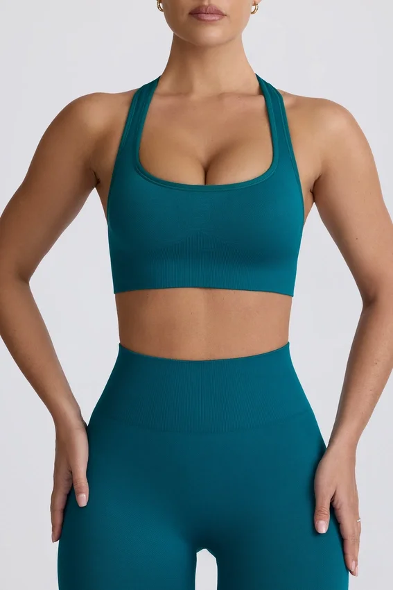 Super Sculpt sömlös T-back-sport-BH i blågrön Super Sculpt sömlös T-back-sport-BH i blågrön