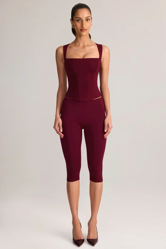 Suri Modal Capri-leggings med medelhög midja i vinröd Suri Modal Capri-leggings med medelhög midja i vinröd