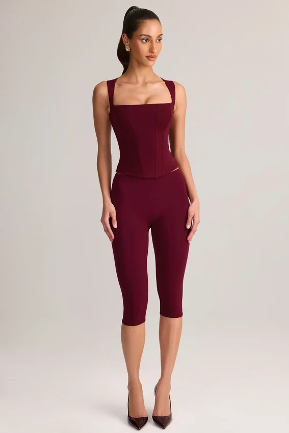 Suri Modal Capri-leggings med medelhög midja i vinröd Suri Modal Capri-leggings med medelhög midja i vinröd