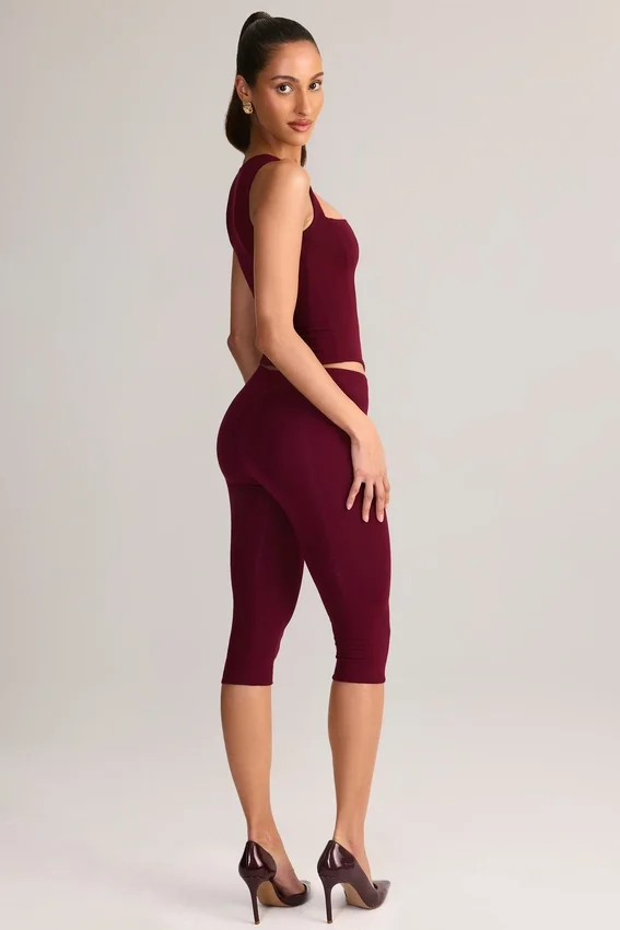 Suri Modal Capri-leggings med medelhög midja i vinröd Suri Modal Capri-leggings med medelhög midja i vinröd